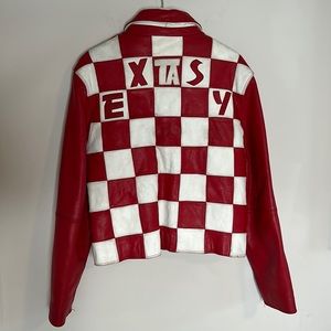 Vintage 90s James & John Extasy Red White Leather Checkerboard Motorcycle Jacket